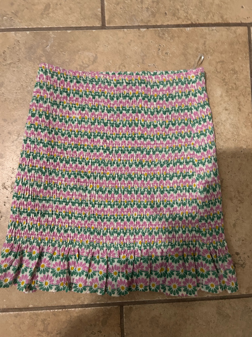 Zara Pink Green White Floral Smocked Mini Skirt